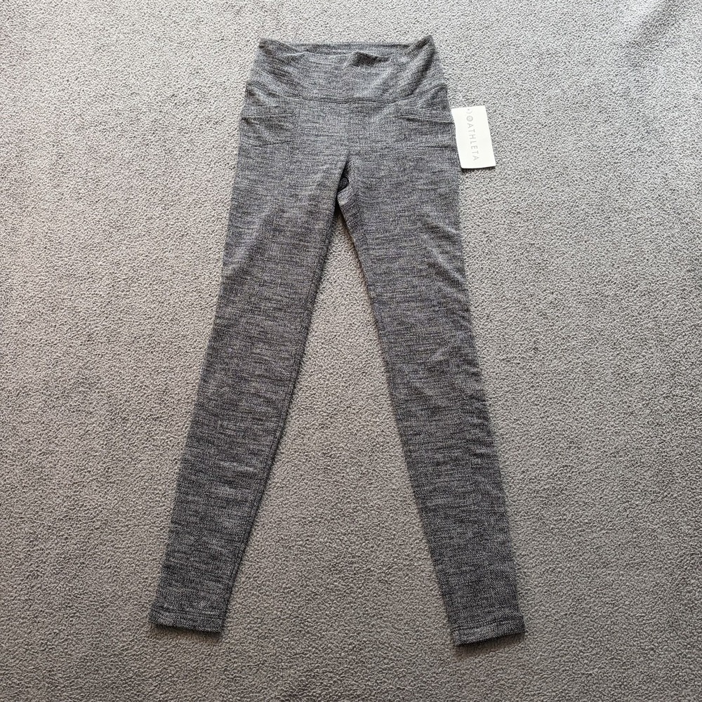 NWT Athleta Metro High Waist Leggings Black Gray Herringbone Yoga Pants XS